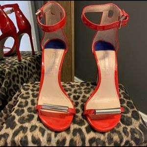 RARE Stuart Weitzman Red patent leather Nudist 36